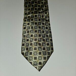 Rafael 100% Silk Neck Tie 58" Green Brown Square Geometric Pattern w/TAG